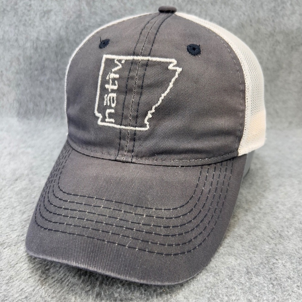 Arkansas State Outline Mens Gray Nativ Trucker Hat Adjustable Snapback OSFM